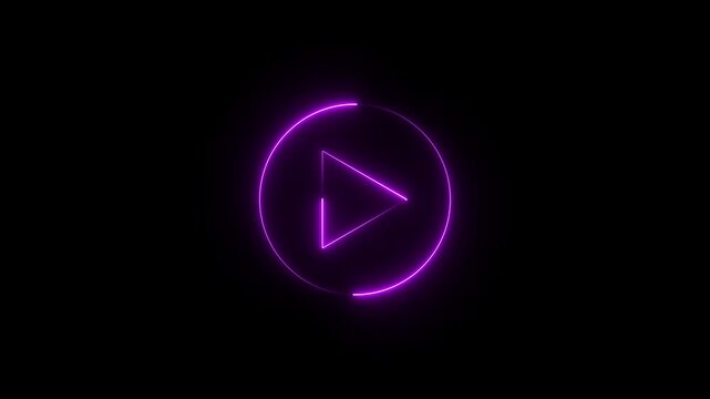 Neon purple glowing play button animation on black background, for digital media, and ui