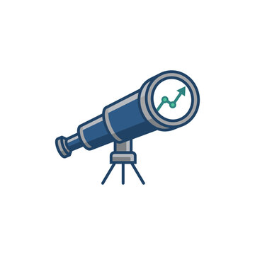 Business vision telescope with growth graph showing future financial trends and market forecasting