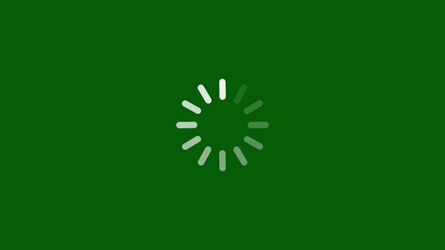 Minimalist white loading spinner animation on green screen background, for chroma key, compositing progress