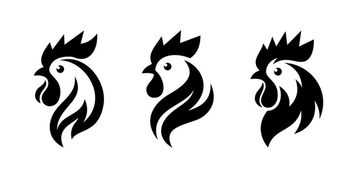 Vector set of rooster head silhouette logos