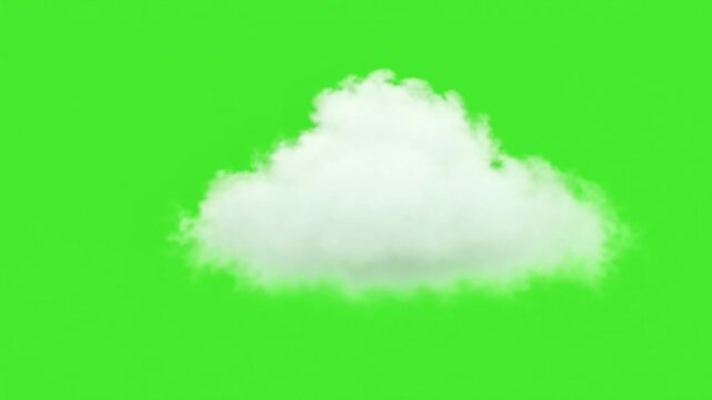 Single white fluffy cloud moving isolated on green screen sky cumulus weather