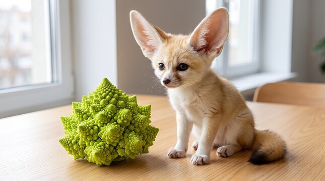 Baby fennec fox with romanesco