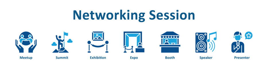 Naklejka premium -Networking Session web icon banner with line art style