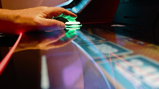 Casino gambler plays blackjack and slot machines hoping for a big win and luck