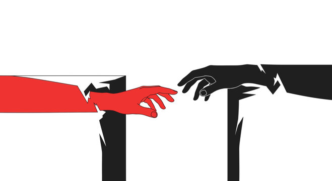 Two hands reaching across a gap symbolizing failed connection