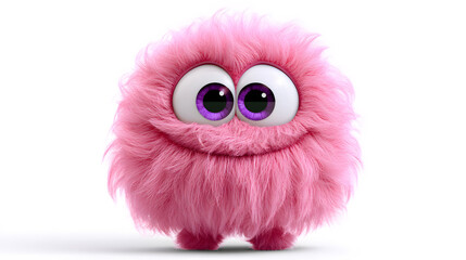 Obraz premium A cute, soft, pink cartoon monster with large purple eyes and a welcoming smile on a white backdrop