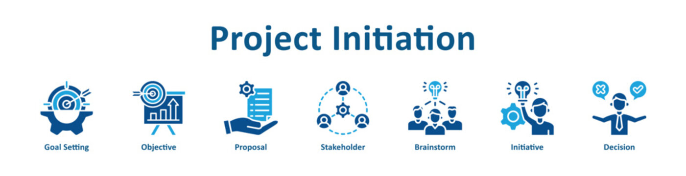 Project Initiation web icon banner with glyph color style
