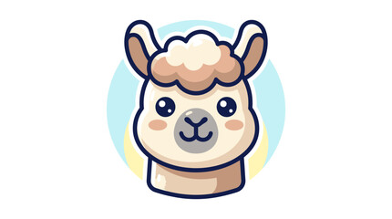 Fototapeta premium Cute Smiling Alpaca Head Mascot Illustration Featuring a Friendly Kawaii Style Animal Character Isolated on a Circular Background