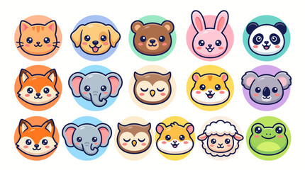 Obraz premium Set of cute cartoon animal faces in vibrant circular frames for creative graphic design projects