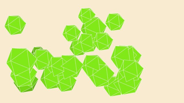 Green 3D Icosahedron Shapes Rotating and Floating