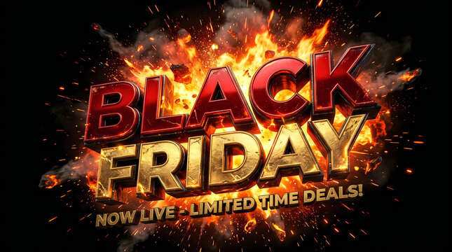 Black friday limited time deals promotion with fiery background, promotional