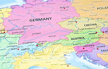Detailed map of Central Europe showing Germany, Austria, Switzerland, and Czech Republic © CarmenJ