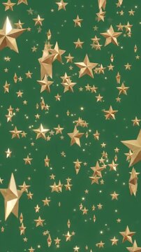 Golden stars drift against deep green background