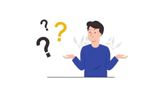 Confused Man Thinking Expression Animation on White Background
