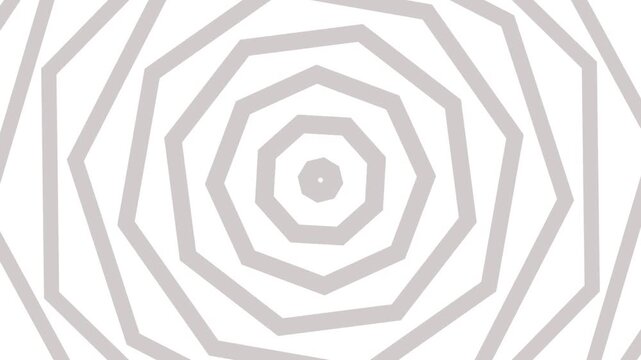 Concentric octagonal geometric line patterns in abstract white grey shapes for endless tunnel visual effect. Great for backgrounds, prints, textiles, and web design.