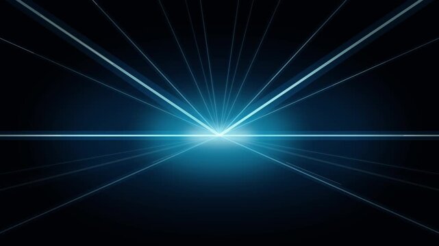 Abstract blue light rays converging toward a bright center on a dark background. Futuristic technology concept with glowing energy beams, suitable for innovation, digital communication, artificial int