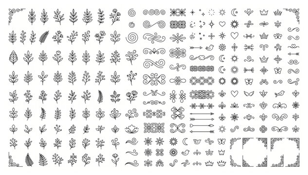 Hand drawn decorative floral dividers and ornaments vector set with ornament decorative illustration collection calligraphy decoration invitation stationery abstract flourish geometric
