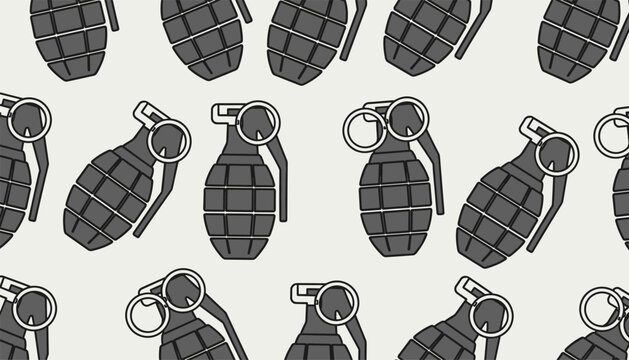 Repeating pattern of dark gray hand grenades arranged diagonally across a light gray background in a professional military theme.