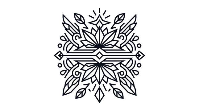 Geometric Mandala Abstract Design, Floral Symmetry, Line Art Ornament