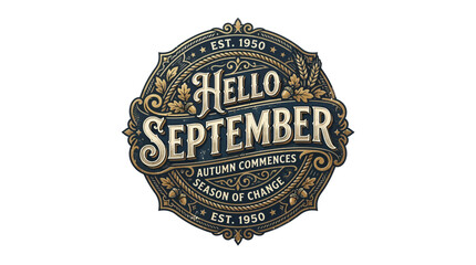 Welcome September typography greeting with decorative autumn leaves and warm seasonal background © Cendol