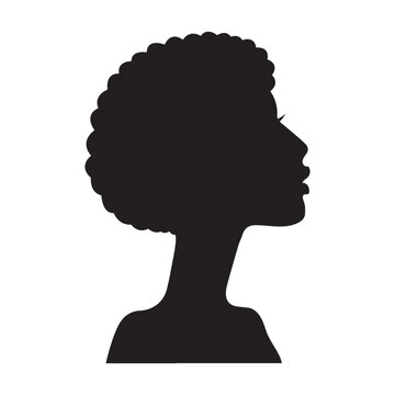African american Woman Silhouette Profile head with Afro cropped curly Hairstyle Vector Illustration