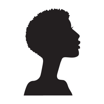 African american Woman Silhouette fashion Profile head with Afro cropped curly Hairstyle Vector Illustration
