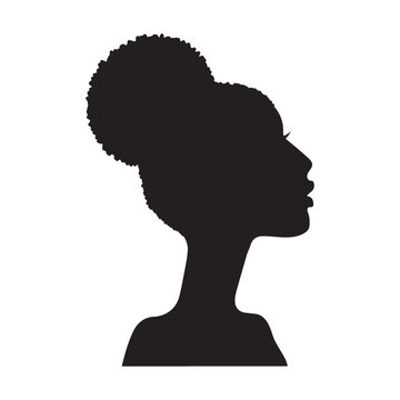 African american Woman Silhouette Profile head with Afro updo curly bun Hairstyle Vector Illustration