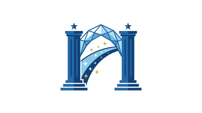 Architectural archway logo with pillars and diamond bridge.