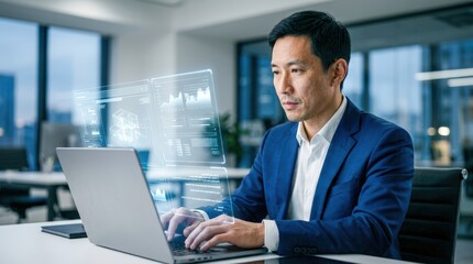 Fototapeta premium Businessman working on laptop in modern office.