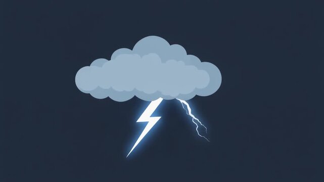 Flat vector illustration of a storm cloud with a bright lightning bolt.