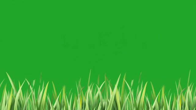 Fresh green grass blades isolated on a solid chroma key green background.