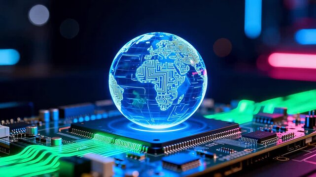 Globe with circuit board on motherboard