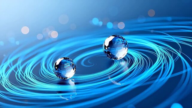 Two crystal spheres on blue swirls