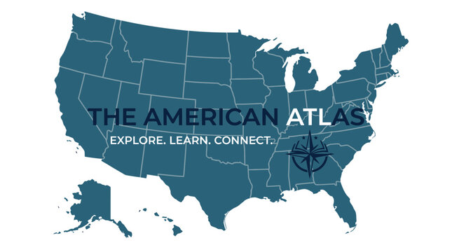 Dark teal silhouette map of the American Atlas.