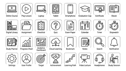 Fototapeta premium Set of e-learning and education outline icons for digital learning with education
