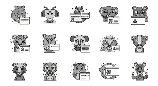 Collection of animal characters holding identification cards showcasing various species with their IDs.
