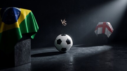 Fototapeta premium Brazil vs england soccer ball flags , Football 2026, Final 2026, Football Final, And, World Cup 2026, World Cup, FIFA World Cup 2026, Football final 2026, Football Grand Final, Final Match VS
