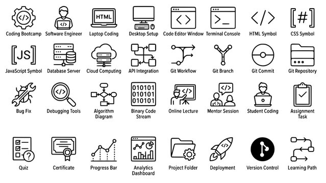 Software engineering and development workflow icons with engineering, software