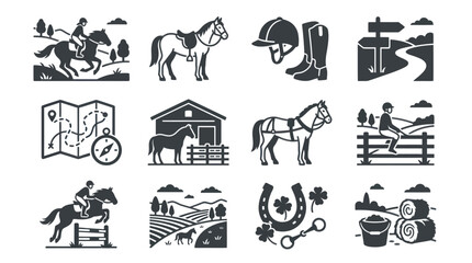 Obraz premium Black and white horse icons set.