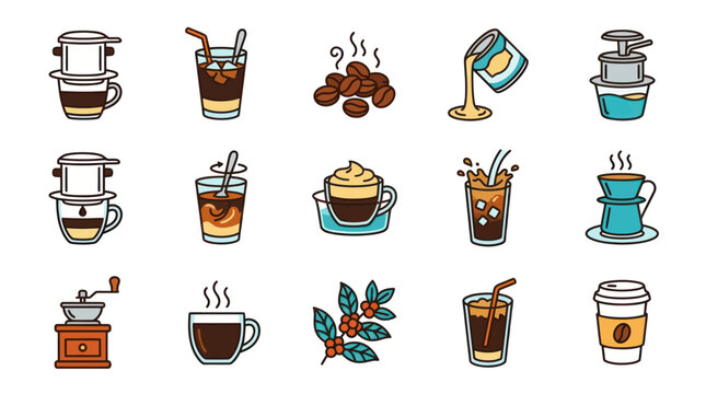 Coffee cups and coffee makers icons.