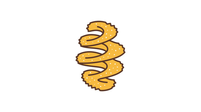Golden brown spiral churro snack on white background illustration.