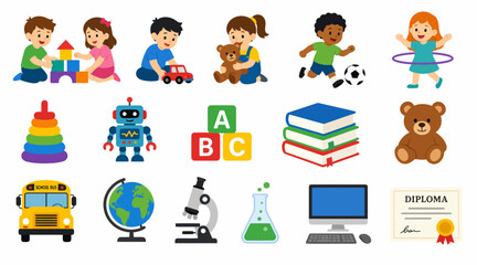 Fototapeta premium Colorful educational icons for children and learning.