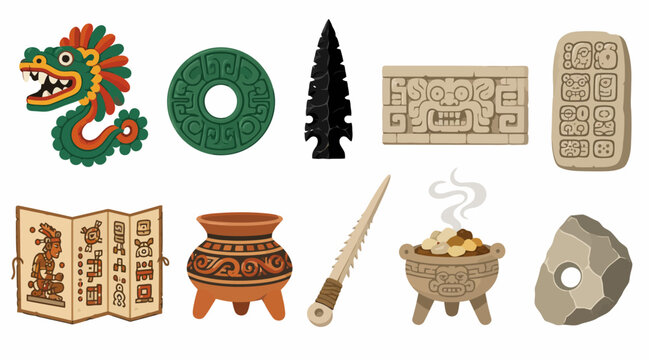 Ancient Aztec and Mayan Cultural Artifacts Collection.