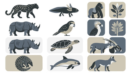 Collection of various wild animals icons. © Kahiyang