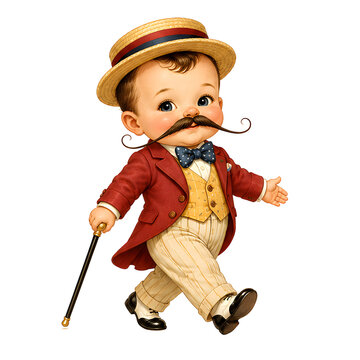 Eleganter kleiner Gentleman mit Spazierstock im Retro Stil