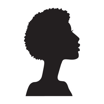 African american Woman Silhouette Profile head with Afro cropped curly bun Hairstyle Vector Illustration