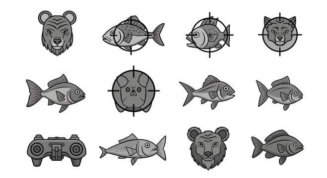 Collection of animal and object illustrations with target sights.