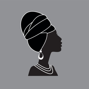African american Woman Silhouette Profile head with Afro turban Hairstyle Vector Illustration