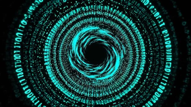 Digital binary spiral on black background