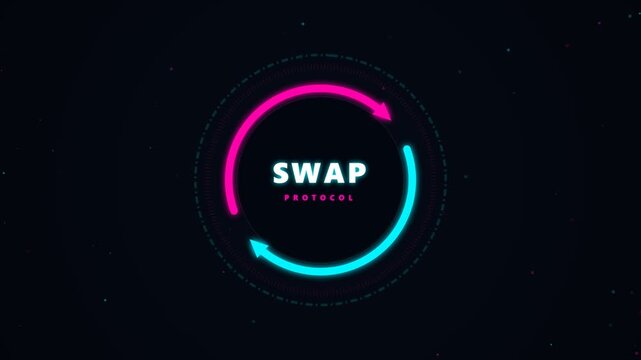 Swap protocol logo animation with rotating neon arrows on a black background